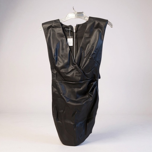 BEBE Women's Vegan Leather Asymmetric Faux Wrap Dress - Size XS - NWT - Picture 4 of 7